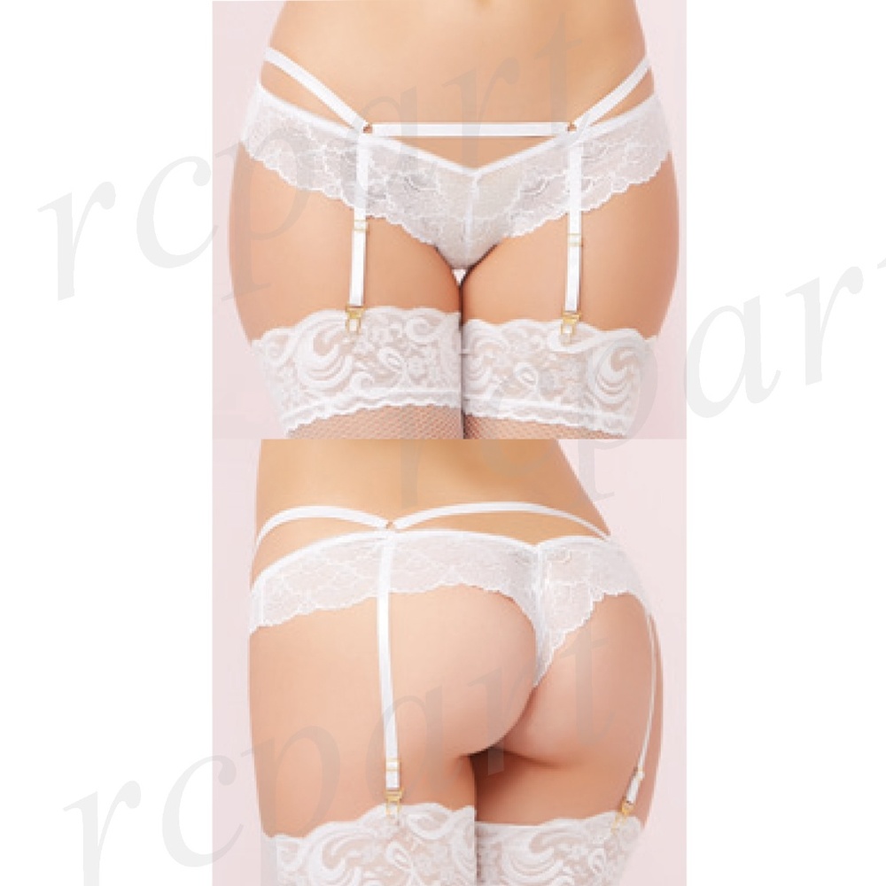Lace panty with removable garters white 10644X